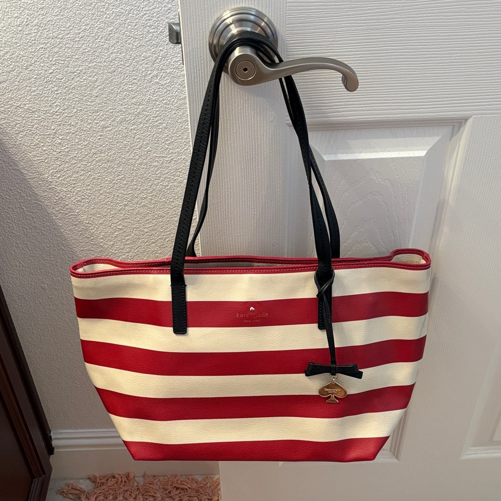 Kate Spade Red and Cream Striped Tote